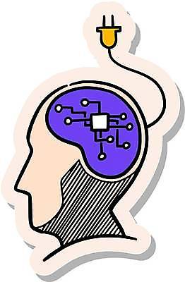 EPS 해외이미지 스티커 일러스트 보라색 플러그 심볼 얼굴모양 두뇌 살구색 AI_인공지능 해외일러스트 모양 얼굴 컬러 뇌 파일형식 벡터 이미지허브