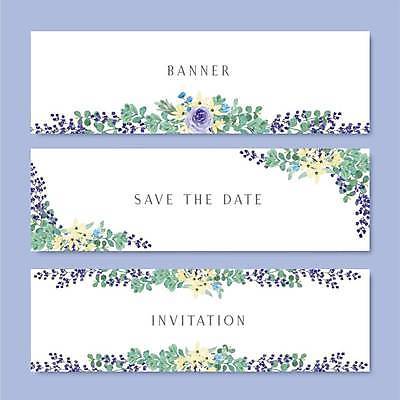 EPS 해외이미지 가로배너 꽃 잎 카드템플릿 일러스트 사람없음 보라색 흰색 감성 잎줄기 배너세트 해외일러스트 식물 템플릿 배너 줄기 컬러 컨셉 카드_감사 가로 세트 파일형식 벡터 이미지허브