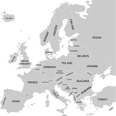 EPS 해외이미지 디자인 교육 실루엣 유럽 지구 여행 백그라운드 지도 일러스트 세계 라벨 회색 흰색 이름 플랫 땅 대륙 러시아 심플 영토 지역 고립 유럽연합 전국 지도책 지리 국경 해외일러스트 나라 컬러 프레임 촬영기법 책 파일형식 벡터 이미지허브