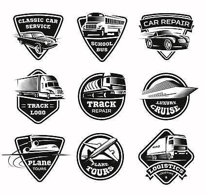 EPS 해외이미지 교통수단 일러스트 자동차 비행기 사람없음 세트 라벨 트럭 크루즈 스쿨버스 심볼 방패모양 해외일러스트 모양 육상교통 교통 배_교통 항공교통 버스 대중교통 프레임 방패 파일형식 벡터 이미지허브