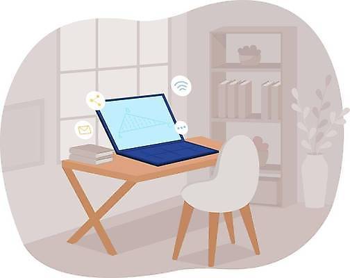 EPS 해외이미지 교육 일러스트 사람없음 내부 노트북 학습 스터디 디지털 방 강의 책상 심플 온라인 해외일러스트 가구 전자제품 파일형식 벡터 이미지허브