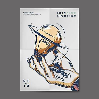 EPS 해외이미지 손 디자인 포스터 컨셉 생각 일러스트 전구 상상 아이디어 신체부위 잡기 해외일러스트 모션 사람 파일형식 벡터 이미지허브