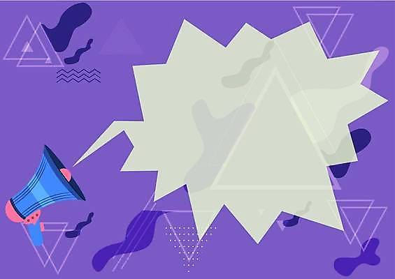 EPS 해외이미지 말풍선 곡선 일러스트 사람없음 보라색 확성기 외침 삼각형 알림 지오메트릭 카피스페이스 해외일러스트 도형 선 컬러 소리 공백 파일형식 벡터 이미지허브