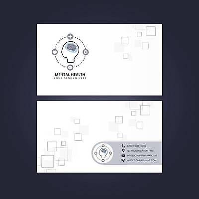 EPS 해외이미지 디자인 일러스트 비즈니스 명함 명함템플릿 사람없음 사각형 흰색 원형 얼굴모양 뇌 정신과 정신건강 정신상담 가로명함 해외일러스트 모양 도형 템플릿 얼굴 컬러 건강 병원 치료 파일형식 벡터 이미지허브