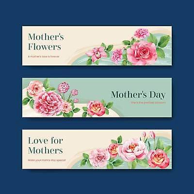 EPS 해외이미지 템플릿 배너 가로배너 잎 일러스트 사람없음 장미 튤립 카네이션 감사 민트색 베이지색 배너세트 어머니의날 해외일러스트 식물 기념일 꽃 감정 컬러 가로 세트 미국문화 파일형식 벡터 이미지허브