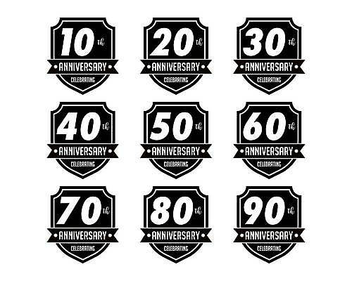 EPS 해외이미지 기념일 리본 일러스트 기념 타이포그라피 사람없음 세트 숫자 검은색 축하 심볼 방패모양 10주년 해외일러스트 모양 문자 컬러 컨셉 이벤트 방패 파일형식 벡터 이미지허브