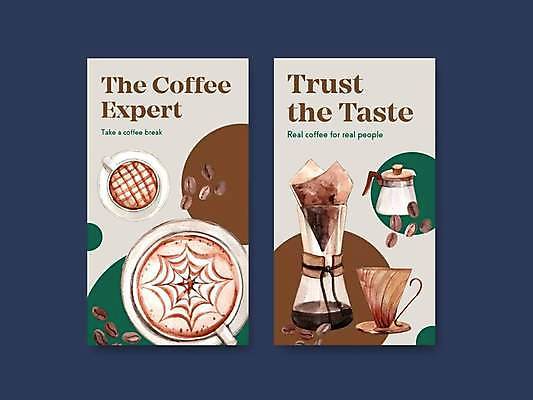 EPS 해외이미지 커피 일러스트 수채화 사람없음 세트 카페 원두 커피잔 라떼 라떼아트 소셜네트워크 소셜미디어 핸드드립 해외일러스트 음료 잔 상점 그림 커피용품 파일형식 벡터 이미지허브