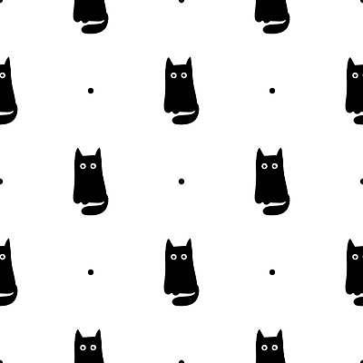 EPS 해외이미지 백그라운드 패턴 일러스트 흑백 사람없음 귀여움 고양이 심플 단순화된 해외일러스트 컨셉 무늬 포유류 촬영기법 반려동물 파일형식 벡터 이미지허브