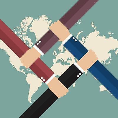 EPS 해외이미지 손 세계지도 일러스트 비즈니스 모션 협력 함께함 신체부위 손잡기 해외일러스트 컨셉 지도 사람 세계 파일형식 벡터 이미지허브