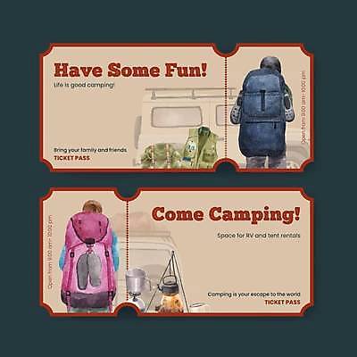 EPS 해외이미지 영어 여자 남자 일러스트 캠핑도구 성인 타이포그라피 두명 쇼핑카 조끼 티켓 백팩 캠핑카 성인만 해외일러스트 문자 가방 자동차 사람 쇼핑 카트 외투 캠핑 도구 파일형식 벡터 이미지허브