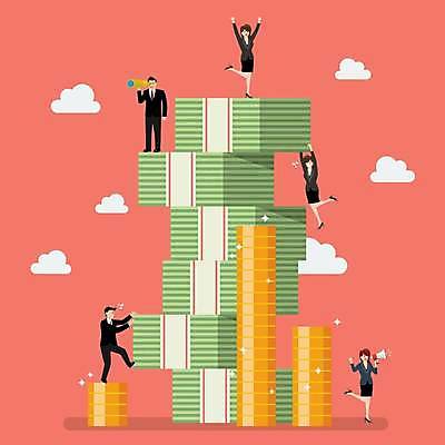 EPS 해외이미지 전신 여자 남자 지폐 일러스트 비즈니스 매달리기 정장 여러명 성인 동전 확성기 망원경 만세 스마트 오르기 성인만 해외일러스트 옷 다수 컨셉 돈 모션 사람 파일형식 벡터 이미지허브