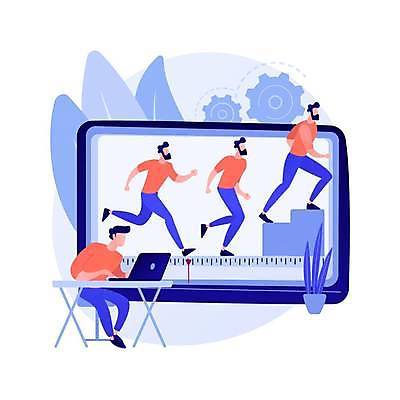 EPS 해외이미지 전신 남자 의자 일러스트 비즈니스 앉기 여러명 성인 노트북 책상 오르기 성인남자만 영상편집 해외일러스트 가구 다수 모션 사람 전자제품 남자만 성인만 파일형식 벡터 이미지허브