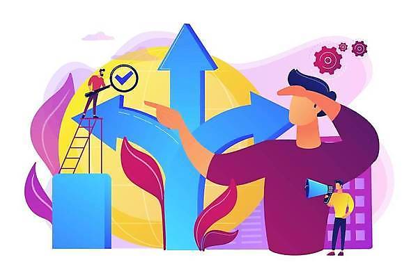 EPS 해외이미지 전신 남자 화살표 일러스트 비즈니스 사다리 상반신 성인 세명 확성기 가리킴 체크표시 갈래길 성인남자만 해외일러스트 길 사람 손짓 도구 확인 남자만 성인만 파일형식 벡터 이미지허브