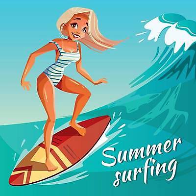 EPS 해외이미지 전신 여자 수영복 스포츠 파도 바다 일러스트 서기 성인 파란색 서핑보드 서핑 승차 서퍼 성인여자한명만 해외일러스트 옷 컬러 모션 운동선수 사람 수상스포츠 보드_스포츠 여자한명만 성인여자만 파일형식 벡터 이미지허브