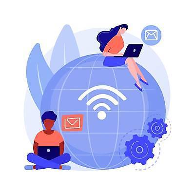 EPS 해외이미지 전신 여자 남자 일러스트 앉기 성인 두명 노트북 디지털 타이핑 네트워크 톱니바퀴 지구모양 성인만 디지털라이프 해외일러스트 모양 라이프스타일 지구 모션 사람 전자제품 파일형식 벡터 이미지허브
