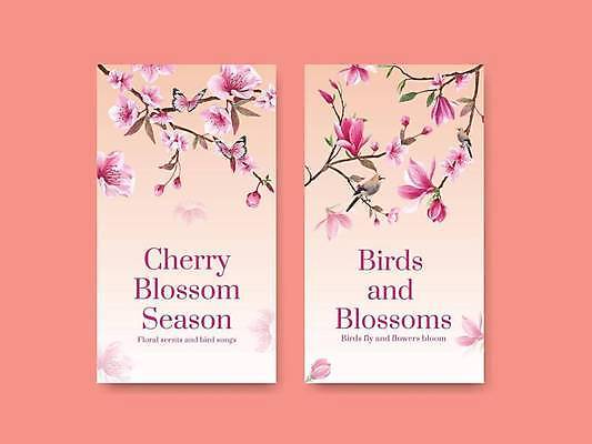 EPS 해외이미지 꽃잎 분홍색 일러스트 봄꽃 수채화 사람없음 세트 봄 벚꽃 나뭇가지 화사함 소셜네트워크 소셜미디어 해외일러스트 나무 계절 꽃 컬러 컨셉 파일형식 벡터 이미지허브