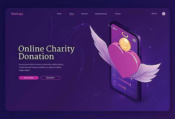 EPS 해외이미지 디자인 일러스트 사람없음 그래픽 스마트폰 홈페이지 디지털 보라색 하트 온라인 아이소메트릭 기부 모금 모금함 인터페이스 후원 해외일러스트 모양 컬러 핸드폰 스마트기기 도움 파일형식 벡터 이미지허브