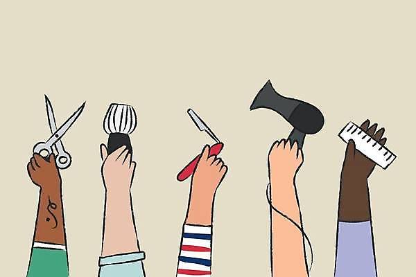 EPS 해외이미지 직업 손 디자인 일러스트 들기 신체부위 잡기 머리빗 드라이어 미용사 면도칼 미용가위 이발사 페이스브러쉬 해외일러스트 모션 가위_도구 사람 미용용품 면도 파일형식 벡터 이미지허브