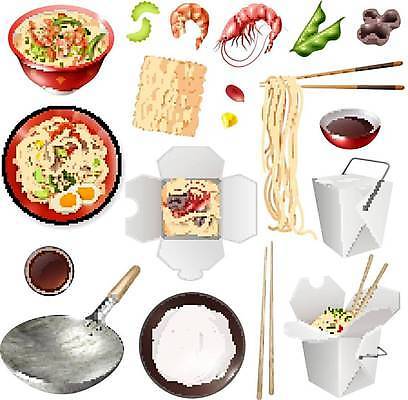 EPS 해외이미지 그릇 일러스트 재료 새우 사람없음 면류 종이상자 해산물 간장 밀가루 나무젓가락 웍 해외일러스트 식기 음식 젓가락 주방용품 갑각류 상자 양념 가루 파일형식 벡터 이미지허브