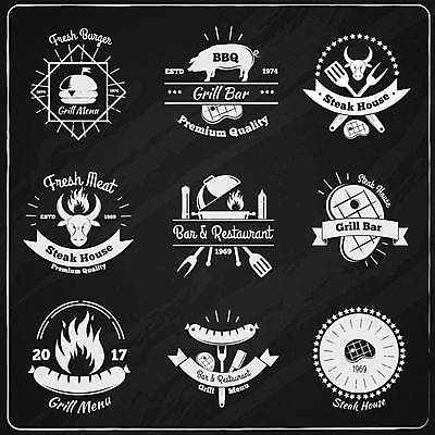 EPS 해외이미지 리본 포크 일러스트 스테이크 사람없음 세트 라벨 햄버거 돼지 소 바비큐 뒤집개 바베큐그릴 소세지빵 해외일러스트 식기 음식 빵 포유류 주방용품 프레임 패스트푸드 서양음식 그릴 파일형식 벡터 이미지허브