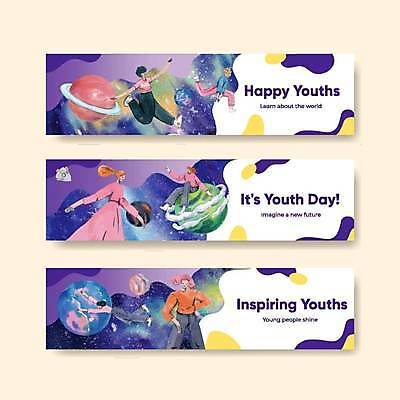 EPS 해외이미지 전신 템플릿 배너 여자 기념일 가로배너 포즈 일러스트 청소년 팔벌리기 앉기 여러명 상반신 우주 보라색 행성 로켓 비행 우주선 십대만 배너세트 해외일러스트 컬러 다수 모션 사람 이벤트 가로 세트 파일형식 벡터 이미지허브