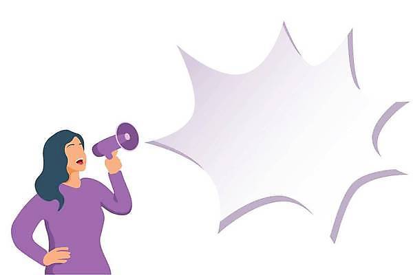 EPS 해외이미지 여자 허리손 일러스트 입벌림 한명 들기 상반신 성인 보라색 확성기 외침 알림 성인여자한명만 카피스페이스 해외일러스트 1 컬러 포즈 모션 표정 사람 소리 공백 여자한명만 성인여자만 파일형식 벡터 이미지허브