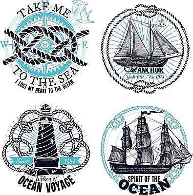 EPS 해외이미지 밧줄 일러스트 등대 항해 사람없음 세트 라벨 함선 매듭 해외일러스트 줄 배_교통 프레임 파일형식 벡터 이미지허브