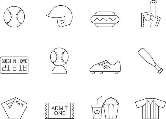 EPS 해외이미지 모자 선 음식 스포츠 장갑 신발 유니폼 일러스트 놀이 목재 여름 빛 스크린 경기장 봄 야구 게임 직물 잡기 티켓 헬멧 가죽 트로피 심플 윤곽 스펀지 UI 때리기 얇은 해외일러스트 나무 잡화 옷 계절 재료 스포츠시설 모션 구기 보호장비 상_우승 파일형식 벡터 이미지허브