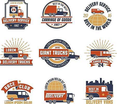 EPS 해외이미지 일러스트 자동차 사람없음 세트 라벨 트럭 원형 배송 서비스 택배 지구모양 해외일러스트 모양 도형 지구 육상교통 프레임 운송업 파일형식 벡터 이미지허브