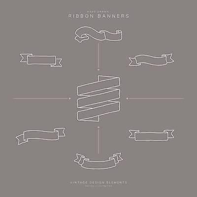 EPS 해외이미지 디자인 리본 일러스트 사람없음 세트 빈티지 라인아트 심플 감성 엘리먼트 해외일러스트 선 컨셉 파일형식 벡터 이미지허브