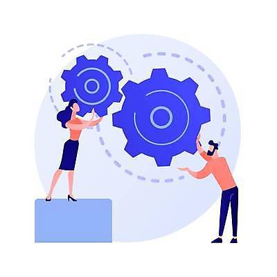 EPS 해외이미지 전신 여자 남자 일러스트 비즈니스 들기 성인 두명 톱니바퀴 성인만 해외일러스트 모션 사람 파일형식 벡터 이미지허브