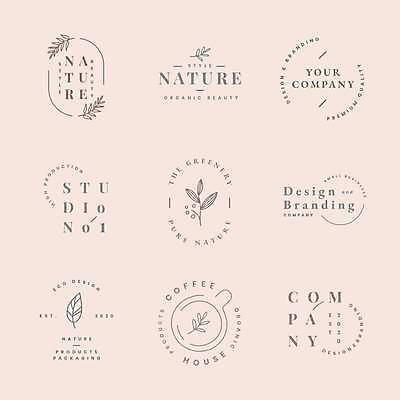 EPS 해외이미지 선 분홍색 잎 일러스트 사람없음 세트 테두리 심볼 라인아트 심플 원형프레임 내추럴 해외일러스트 식물 컬러 프레임 원형 파일형식 벡터 이미지허브