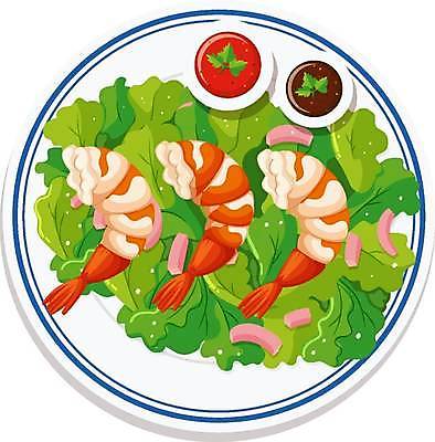 EPS 해외이미지 접시 일러스트 새우 사람없음 샐러드 새우요리 소스그릇 해외일러스트 그릇 식기 음식 갑각류 파일형식 벡터 이미지허브