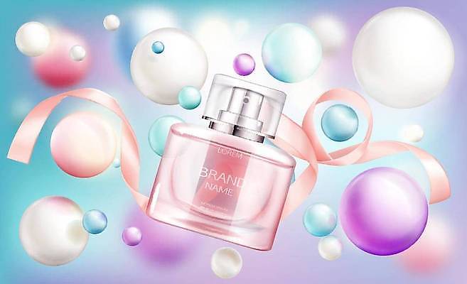 EPS 해외이미지 리본 일러스트 사람없음 컬러풀 뷰티 원형 실크 구슬 향수 진주 향수병 해외일러스트 도형 컬러 화장품 직물 보석 병_담는 파일형식 벡터 이미지허브