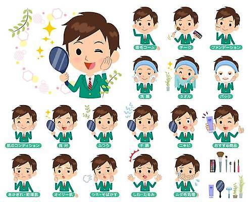EPS 해외이미지 학생 남자 얼굴 일러스트 청소년 수염 들기 여러명 초록색 수건 화장 화장품 주름 눈썹 손거울 면도 팩 문제 문제풀이 주근깨 마스크팩 세안제 노화 십대남자만 해외일러스트 컬러 다수 컨셉 모션 사람 신체부위 위생용품 뷰티 거울 점 세안용품 남자만 십대만 파일형식 벡터 이미지허브