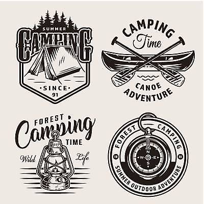 EPS 해외이미지 일러스트 텐트 사람없음 세트 라벨 캠핑 램프 나침반 노 카누 해외일러스트 레저 조명 프레임 캠핑도구 수상스포츠 선박 파일형식 벡터 이미지허브