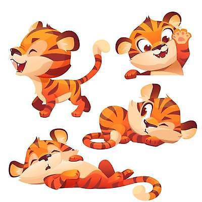 EPS 해외이미지 디자인 새끼 여러마리 일러스트 사람없음 세트 주황색 잠 호랑이 호랑이캐릭터 해외일러스트 동물 컬러 동물캐릭터 다수 포유류 파일형식 벡터 이미지허브