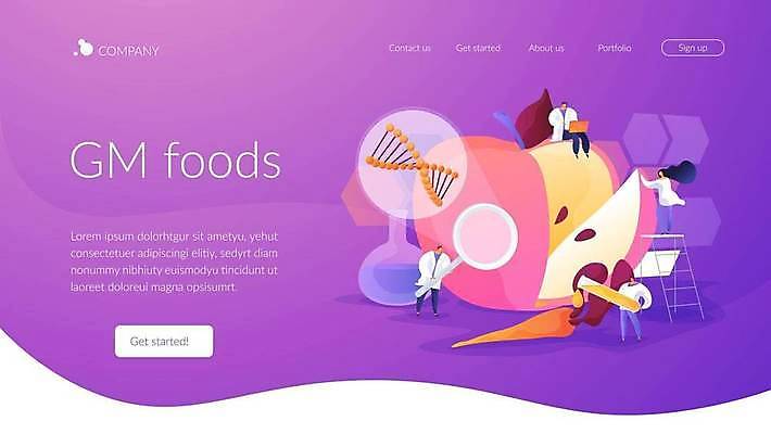 EPS 해외이미지 전신 디자인 여자 남자 일러스트 여러명 성인 그래픽 홈페이지 보라색 사과 DNA 유전자변형 인터페이스 성인만 GMO 해외일러스트 컬러 다수 과일 사람 생명공학 파일형식 벡터 이미지허브