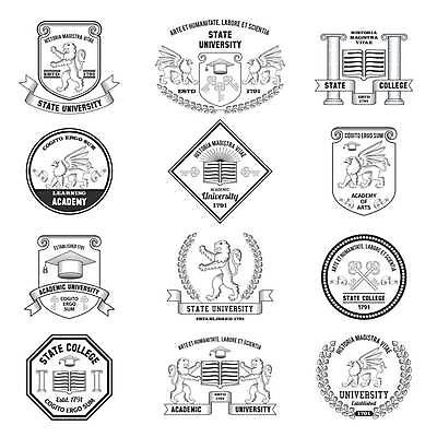 EPS 해외이미지 리본 일러스트 학사모 열쇠 사람없음 책 세트 라벨 기둥 원형 대학교 마름모 월계수 해외일러스트 도형 모자_잡화 건축 졸업 학교 프레임 파일형식 벡터 이미지허브