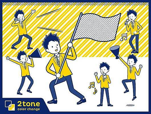 EPS 해외이미지 전신 남자 교복 남학생 일러스트 노래 응원 청소년 들기 여러명 파란색 세트 노란색 점프 확성기 외침 깃발 마이크 십대남자만 해외일러스트 학생 옷 음악 컬러 음향기기 다수 모션 사람 소리 남자만 십대만 파일형식 벡터 이미지허브