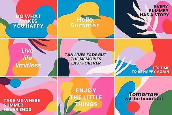 EPS 해외이미지 배너 잎 일러스트 추상 타이포그라피 사람없음 세트 컬러풀 여름맞이 해외일러스트 식물 문자 컬러 무늬 파일형식 벡터 여름_계절 이미지허브