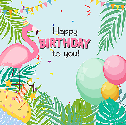 JPG 해외이미지 별 일러스트 촛불 사람없음 컵케이크 플라밍고 파란배경 꽃가루 생일축하 풍선 야자수잎 가랜드 열대잎 해외일러스트 자연요소 백그라운드 잎 초 조류 파란색 케이크 축하 생일 가루 파티용품 파일형식 이미지허브