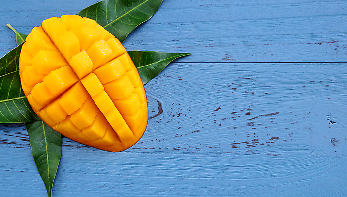 포토 JPG 해외이미지 스튜디오촬영 나뭇잎 사람없음 파란색 하이앵글 노란색 망고 해외포토 뷰포인트 컬러 잎 실내 열대과일 파일형식 이미지허브