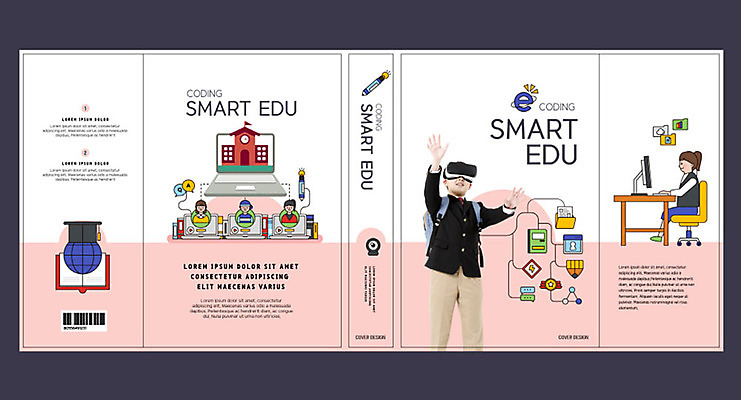 템플릿 여자 교육 표지 남자 분홍색 북커버 청소년 10대 책 한국인 스마트 에듀 에듀케이션 가상현실 VR기기 스쿨팩 책날개 책등 표지샘플 이미지템플릿 AI파일 컬러 컨셉 사람 동양인 기계 파일형식 벡터
