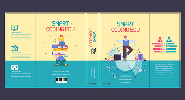 템플릿 여자 교육 표지 남자 북커버 청소년 책 세명 노란색 스마트 청록색 에듀 에듀케이션 컴퓨터교육 방과후 코딩 스쿨팩 책날개 책등 표지샘플 이미지템플릿 AI파일 컬러 컨셉 사람 파일형식 벡터