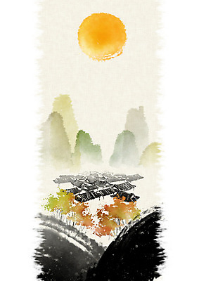 PSD 나무 일러스트 캘리그라피 붓터치 한옥 주택 사람없음 마을 달 번짐 한옥마을 산수화 국내일러스트 자연요소 식물 한국전통 고건축 건물 동양화 파일형식 효과