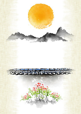 PSD 꽃 잎 일러스트 캘리그라피 붓터치 산 사람없음 달 번짐 산수화 기와담장 국내일러스트 자연요소 식물 기와 담장 동양화 파일형식 효과