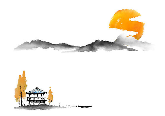 PSD 나무 일러스트 캘리그라피 붓터치 산 사람없음 강 달 나룻배 정자 번짐 산수화 선박 국내일러스트 자연요소 식물 건축물 수상교통 배_교통 동양화 파일형식 효과