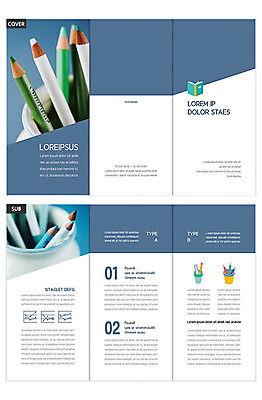 템플릿 표지디자인 교육 표지 ZIP 내지 리플렛 3단접지 색연필 자 팜플렛 사람없음 파란색 계획 연필꽂이 인디자인 INDD 이미지템플릿 컬러 컨셉 문구용품 학용품 파일형식