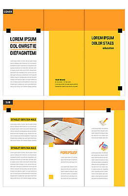 템플릿 표지디자인 교육 표지 ZIP 내지 리플렛 3단접지 프레임 팜플렛 사람없음 책 연필 노란색 사각형 시험 책상 시험지 인디자인 INDD 이미지템플릿 도형 컬러 가구 학용품 필기구 파일형식